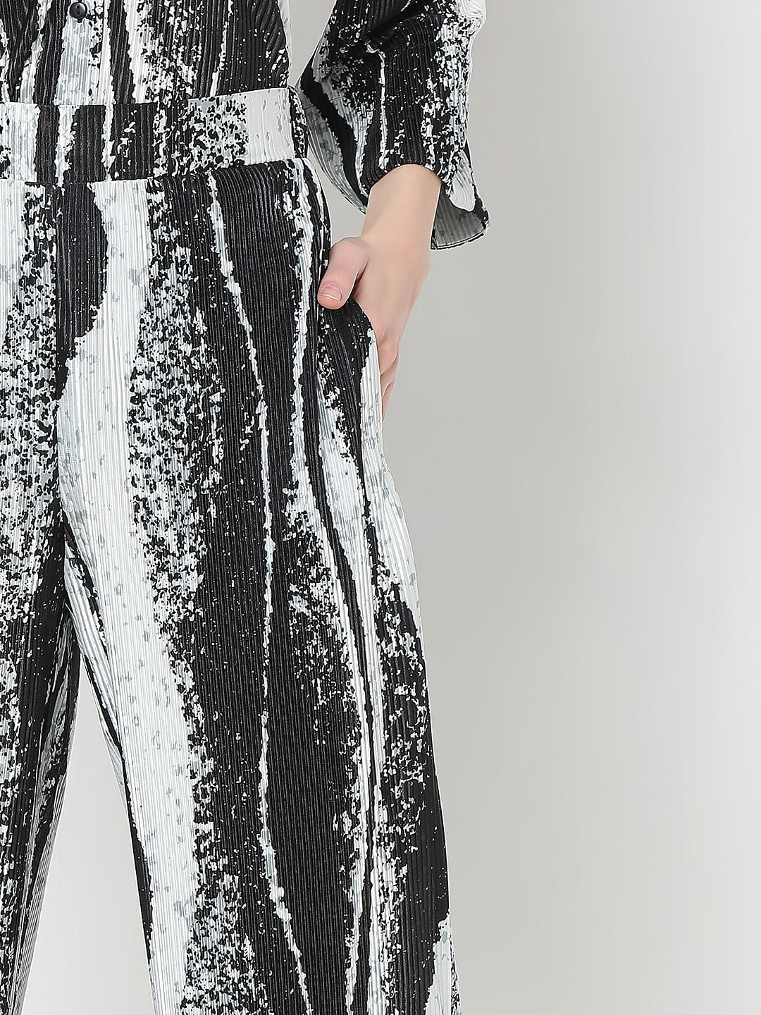 Black Printed Pleated Co-Ord Set Pants