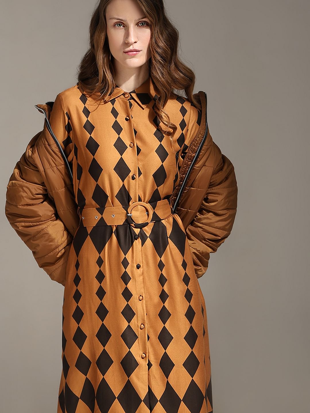 Brown Printed Shirt Dress