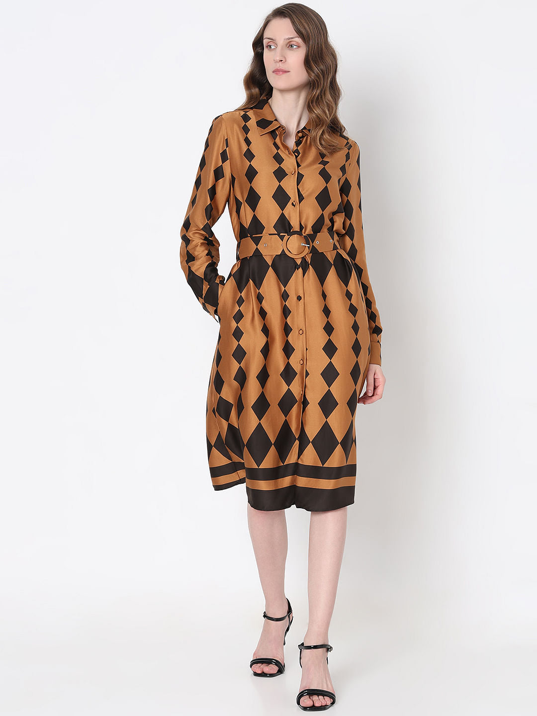 Brown Printed Shirt Dress