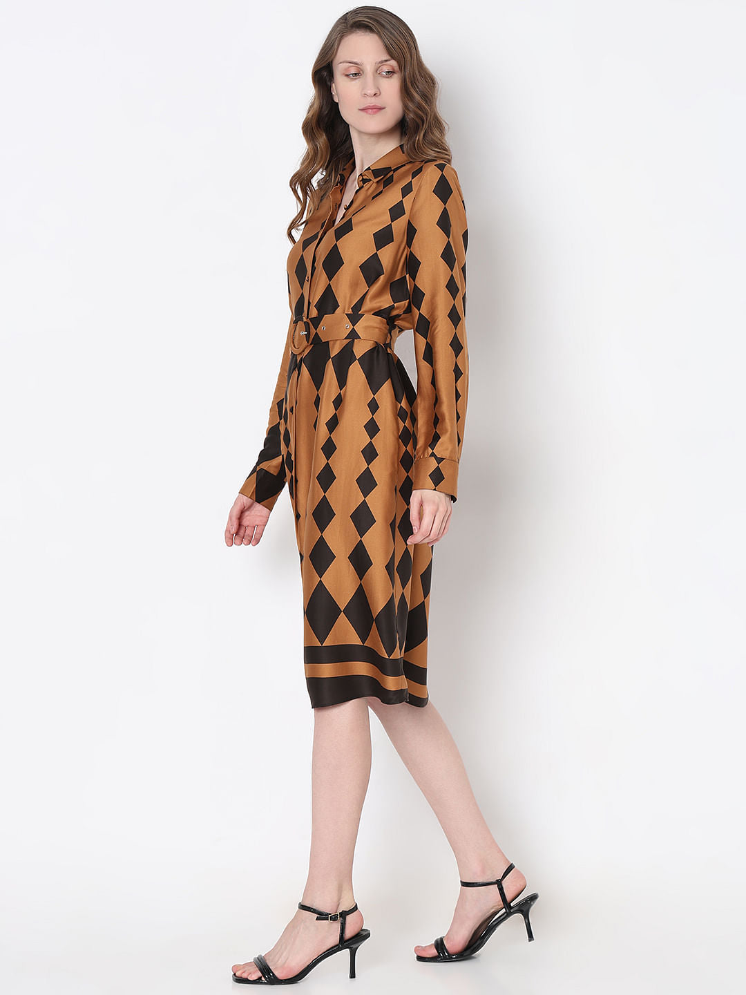 Brown Printed Shirt Dress