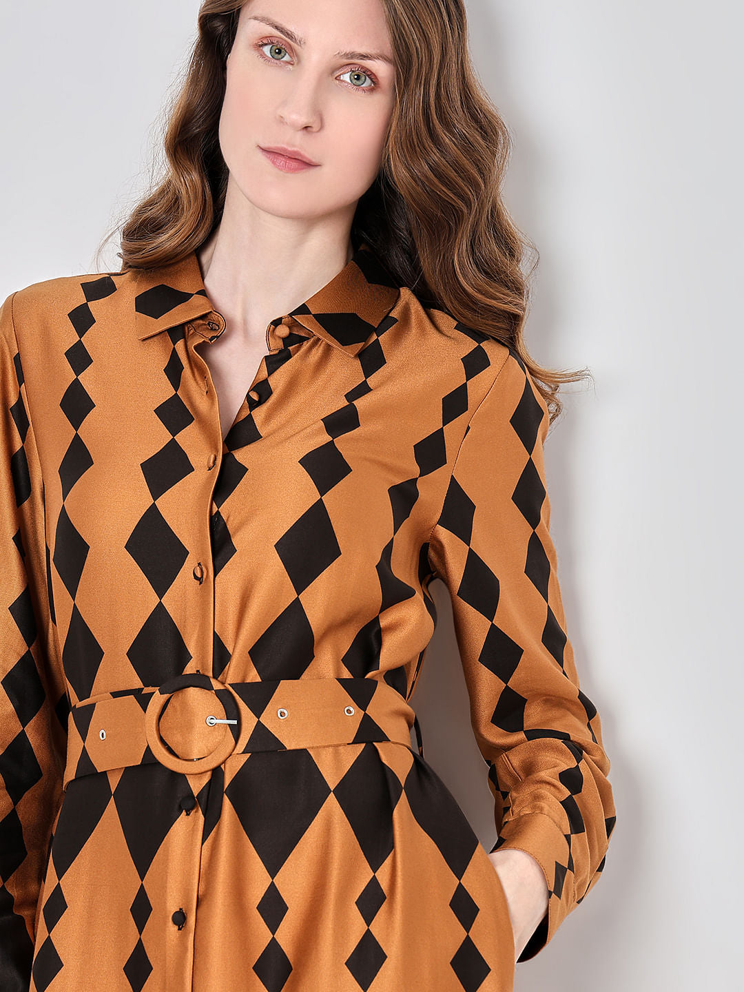 Brown Printed Shirt Dress