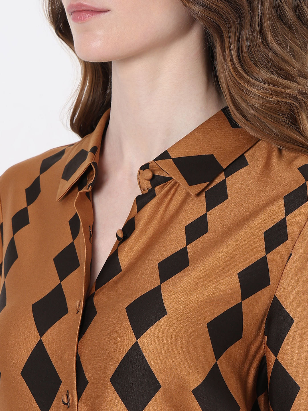 Brown Printed Shirt Dress