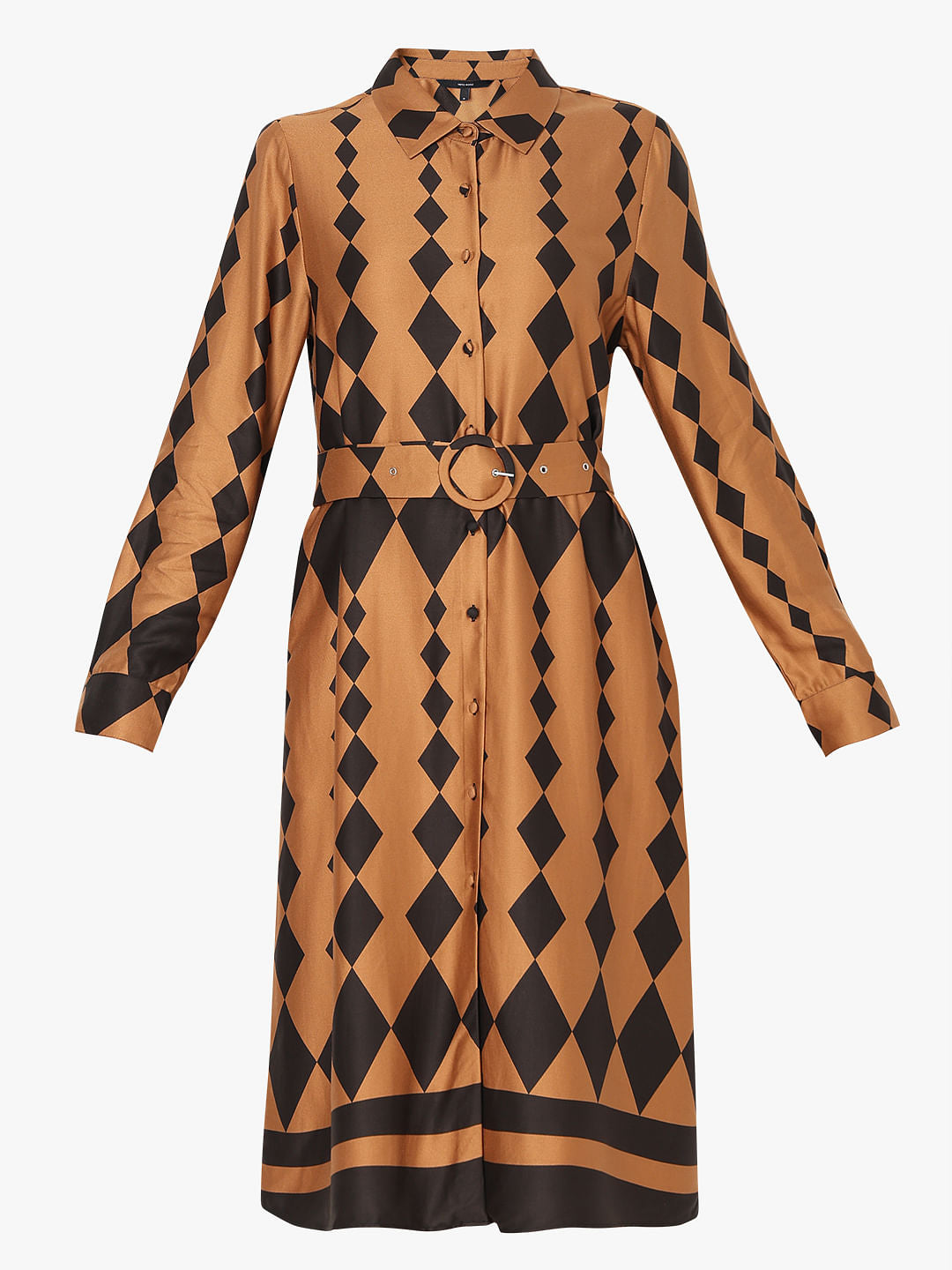 Brown Printed Shirt Dress