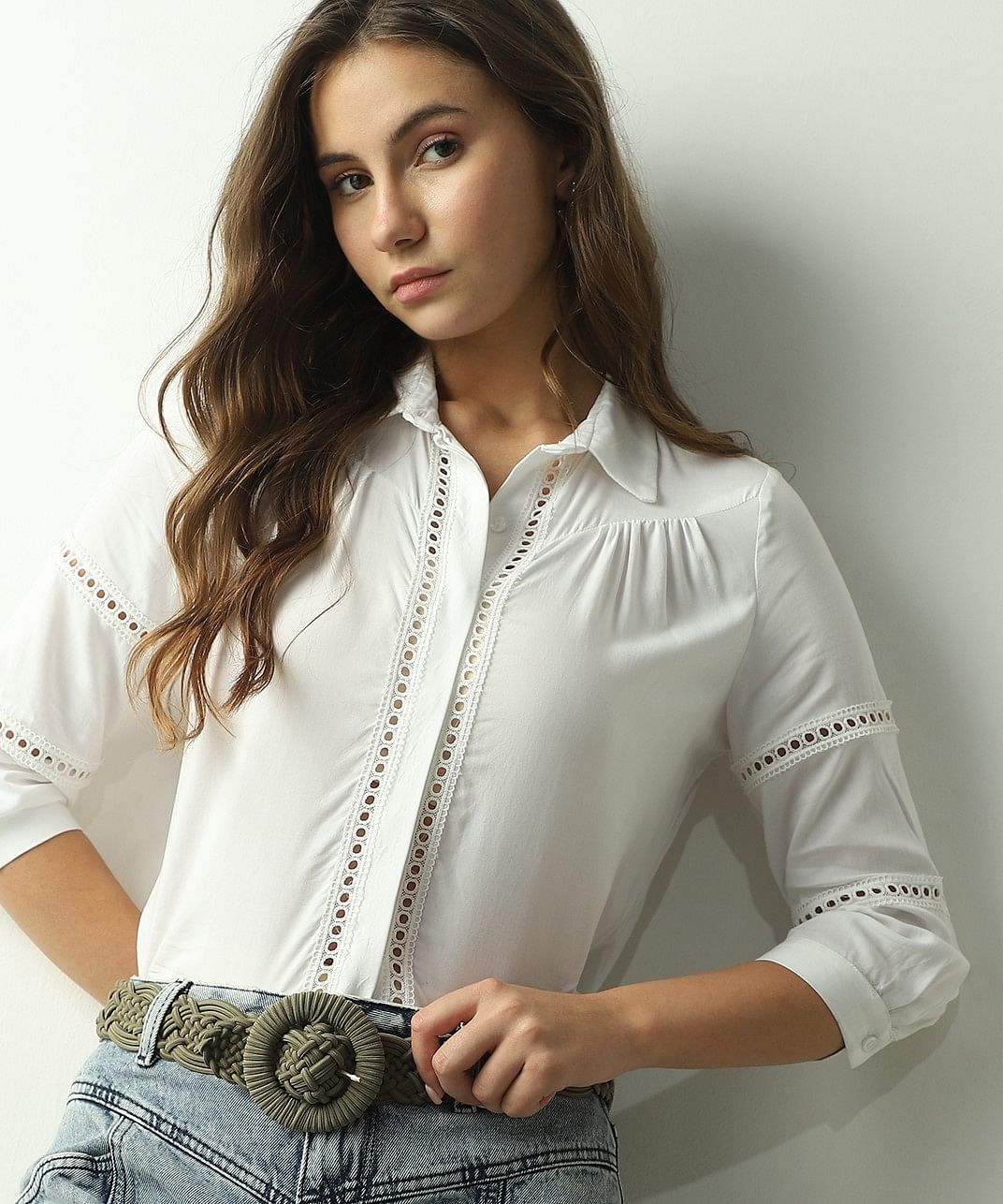 White Lace Insert Shirt