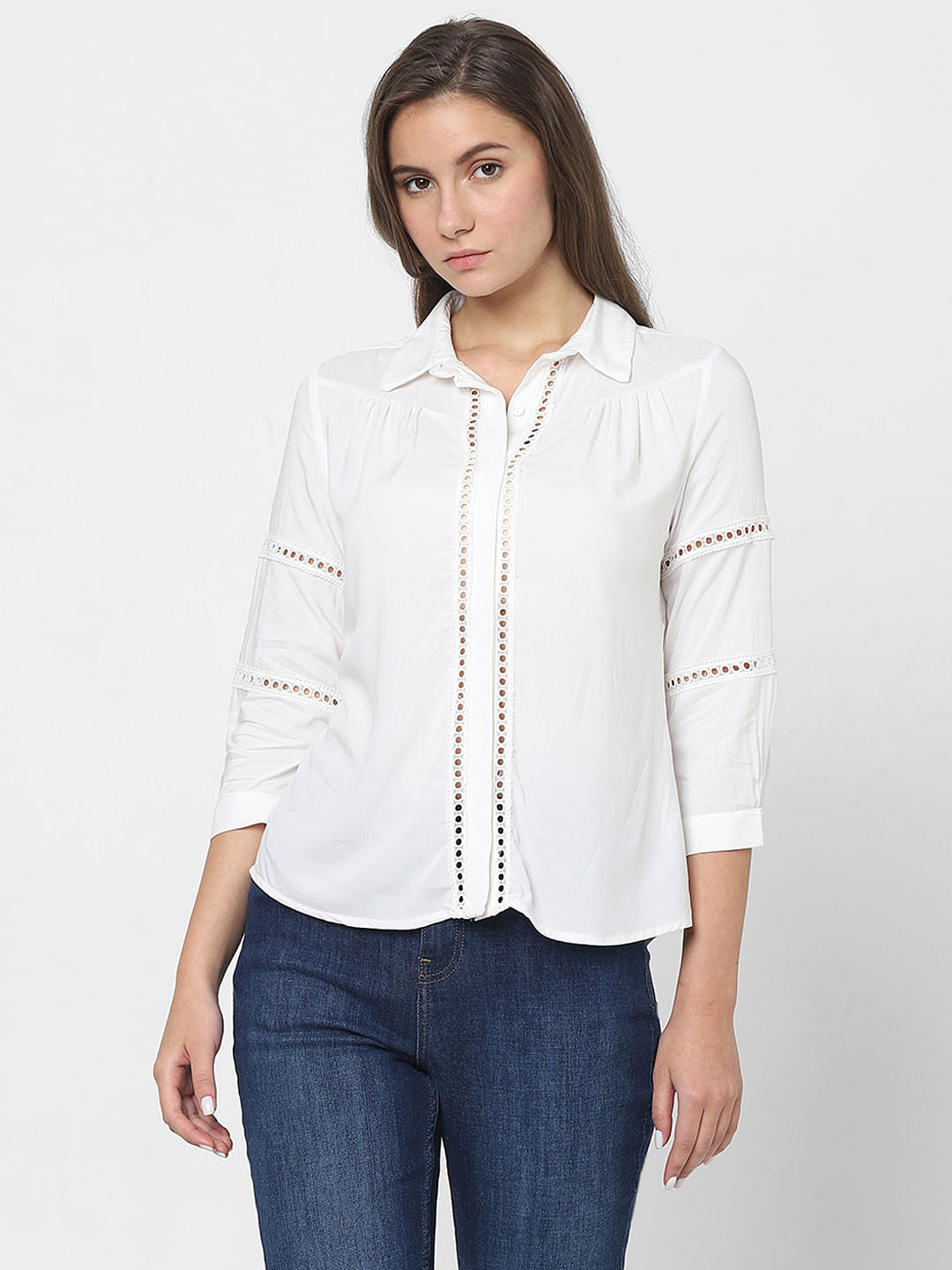 White Lace Insert Shirt