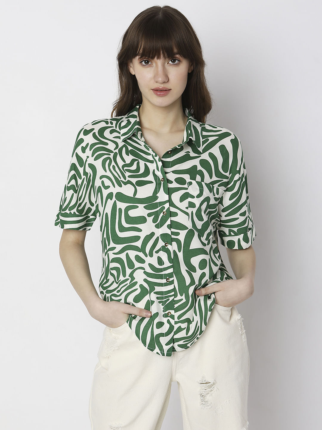 Green Abstract Print Shirt