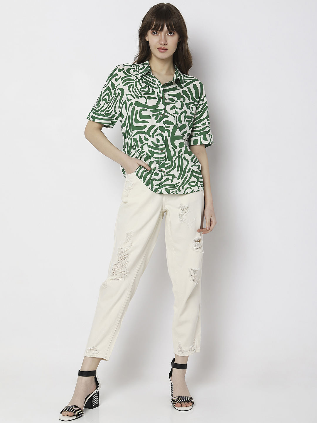 Green Abstract Print Shirt
