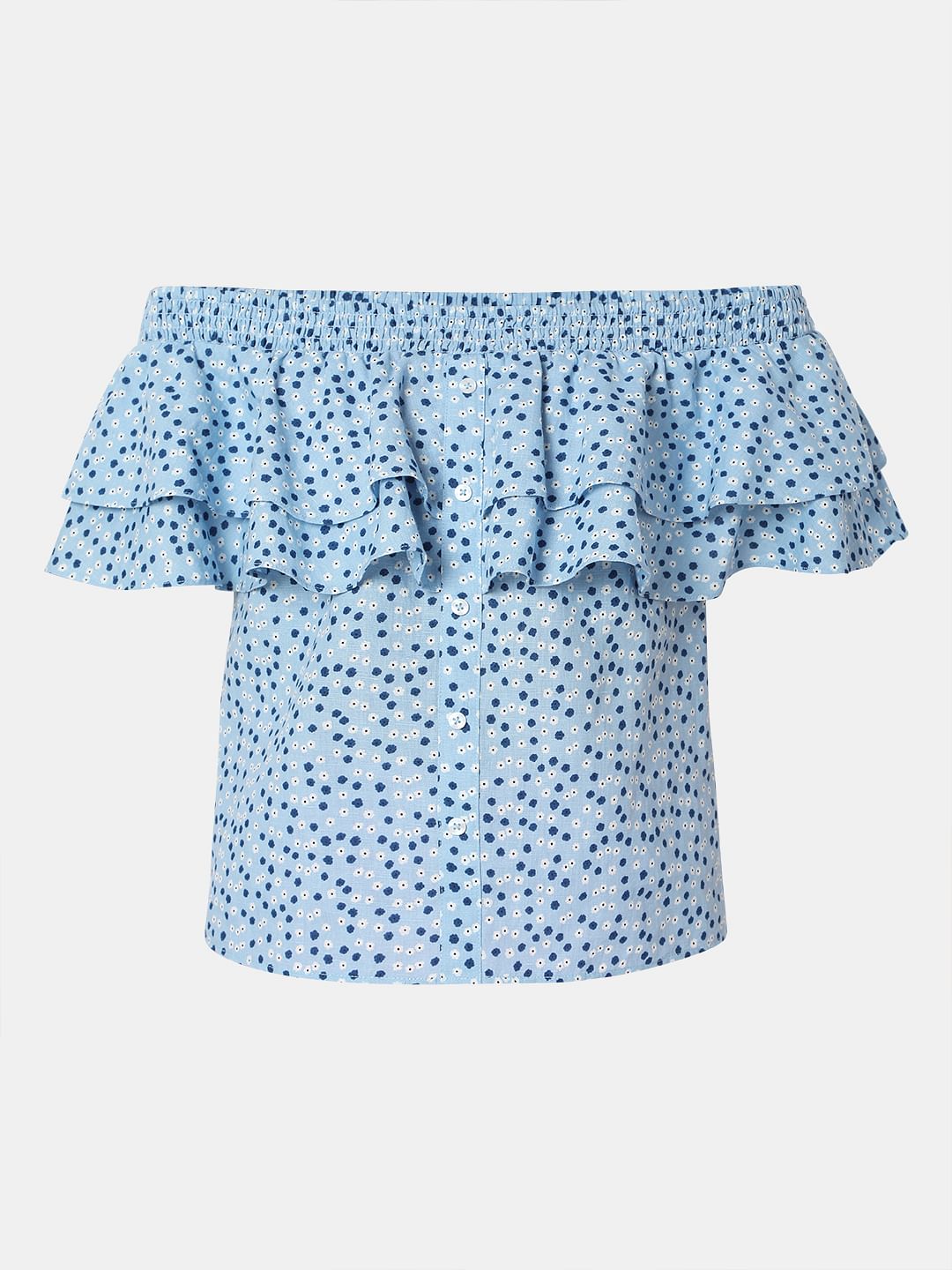 Blue Floral Off Shoulder Top