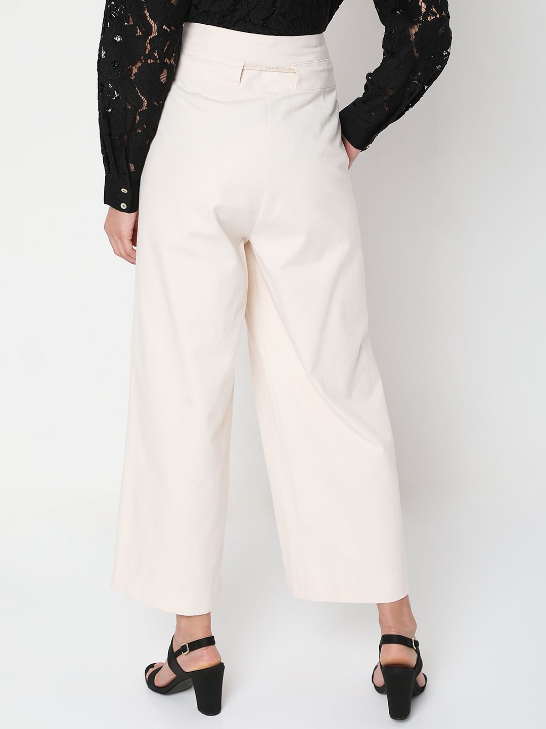 Beige High Rise Pleated Pants