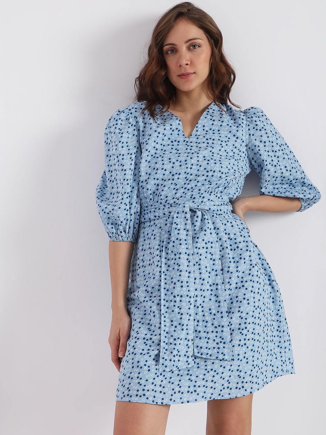 Blue Floral Fit & Flare Dress