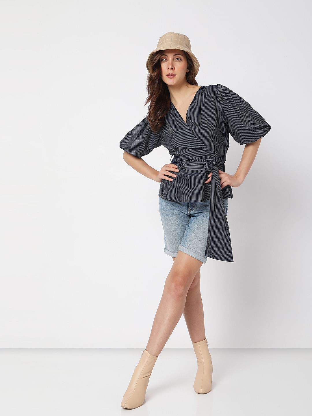 Navy Blue Striped Top