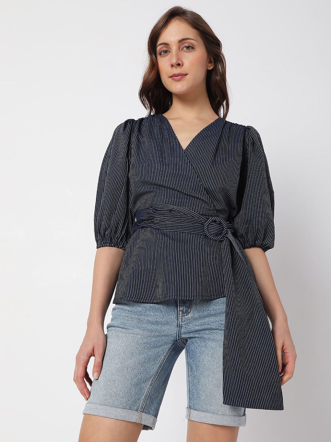 Navy Blue Striped Top