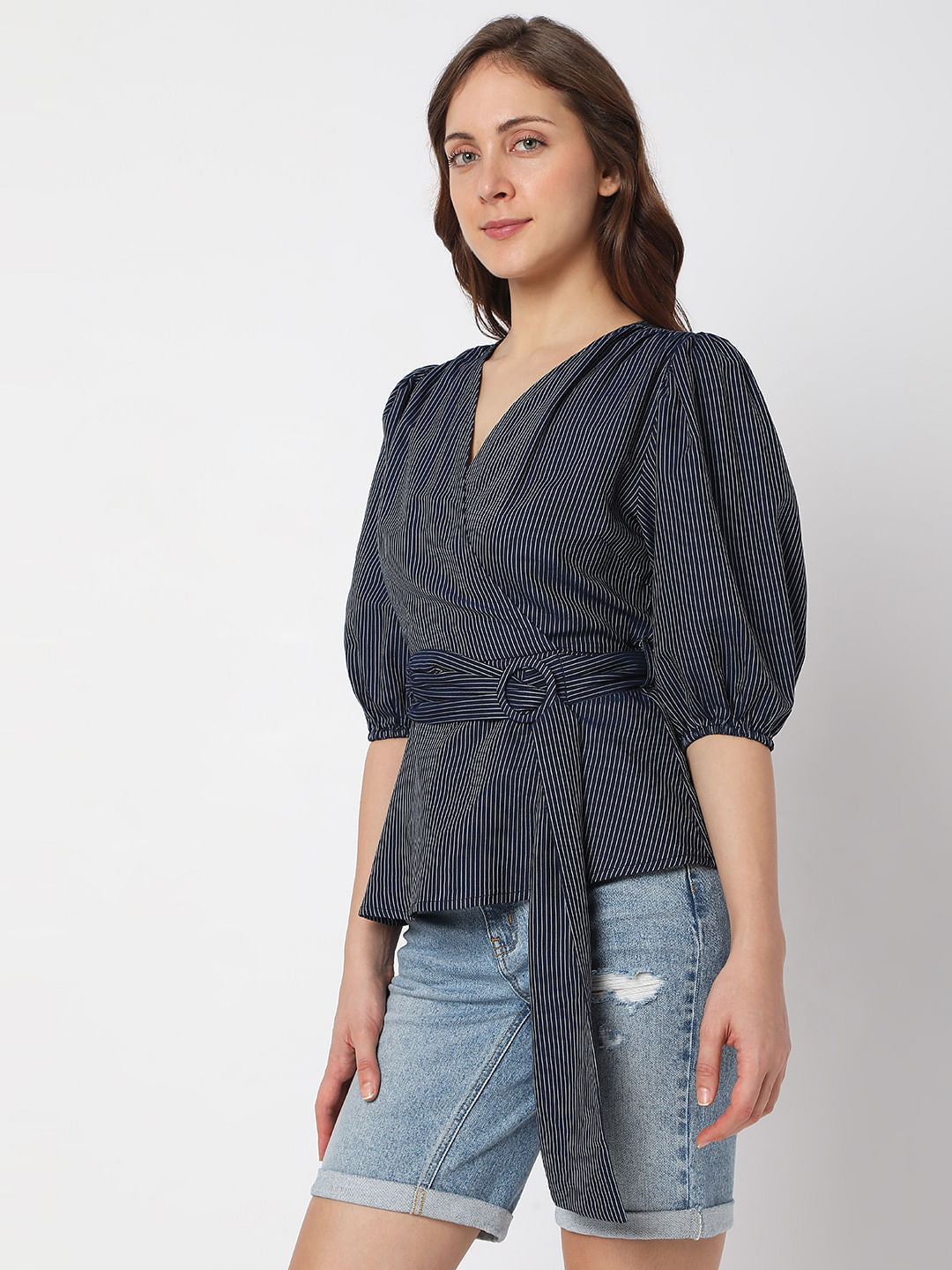 Navy Blue Striped Top