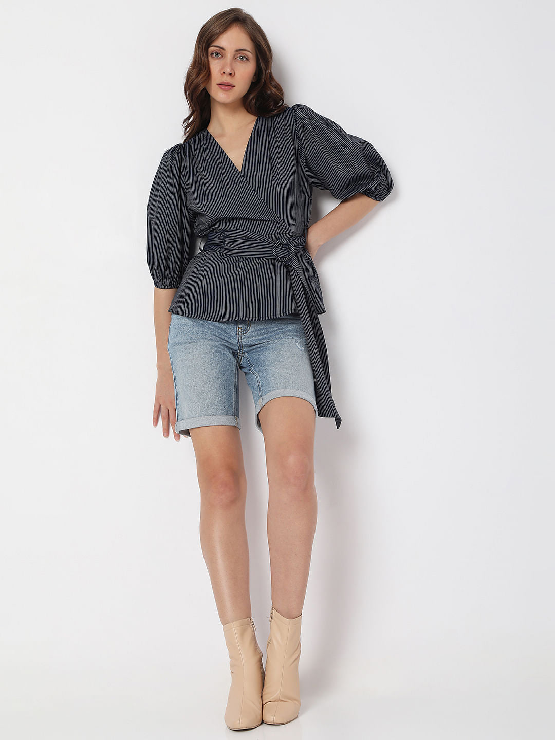 Navy Blue Striped Top