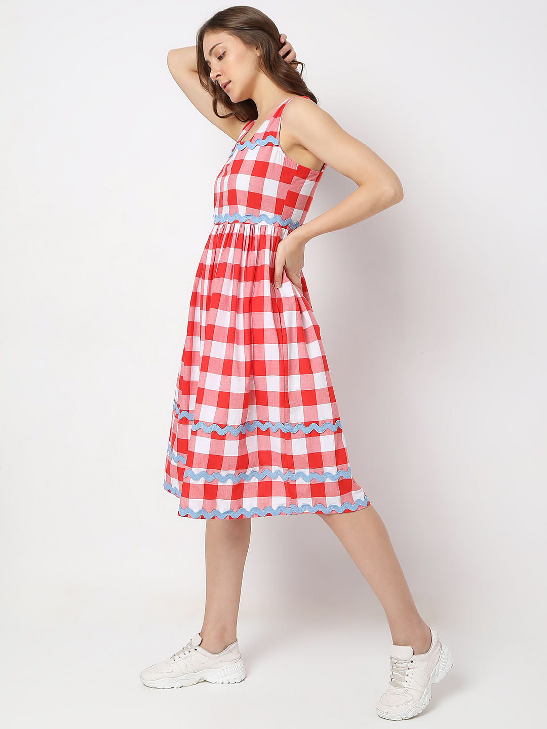 Red Check Midi Dress