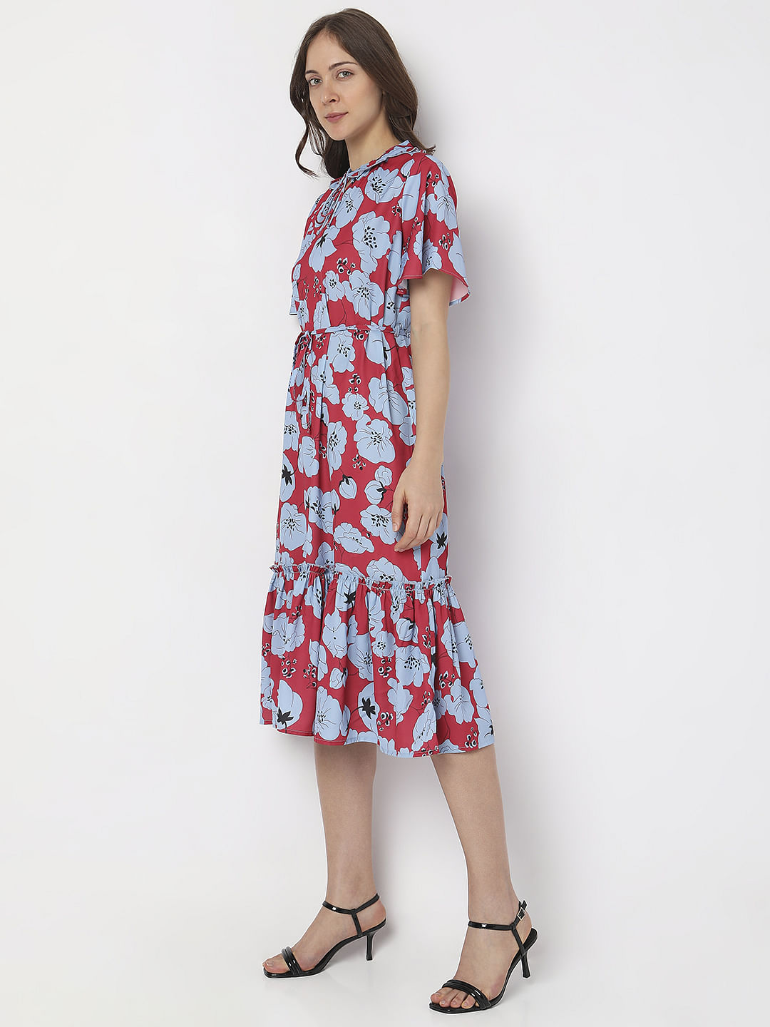 Red Floral Midi Dress