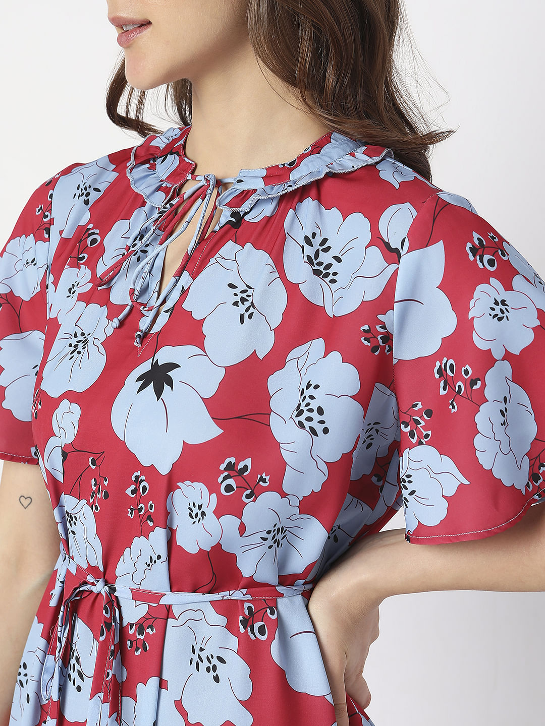 Red Floral Midi Dress