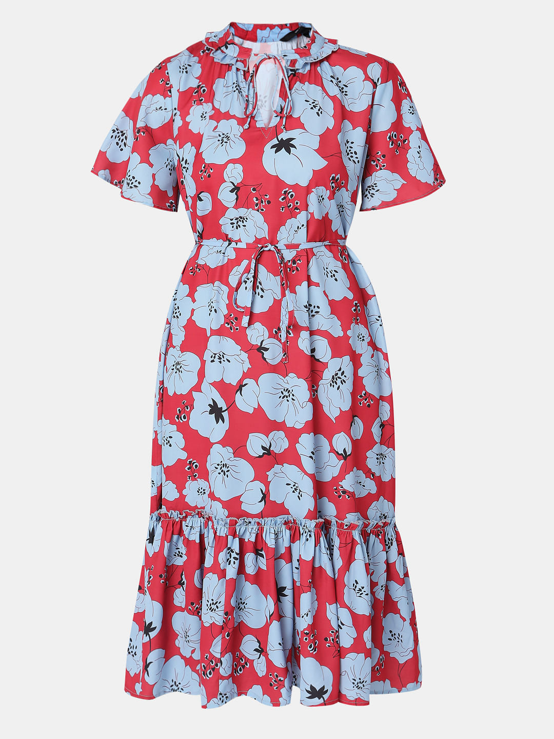 Red Floral Midi Dress