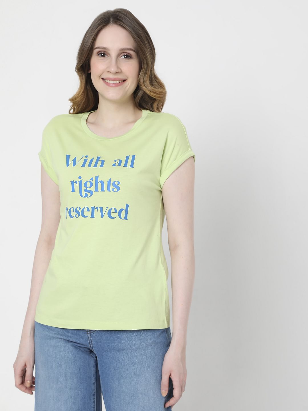 Green Slogan Print T-Shirt