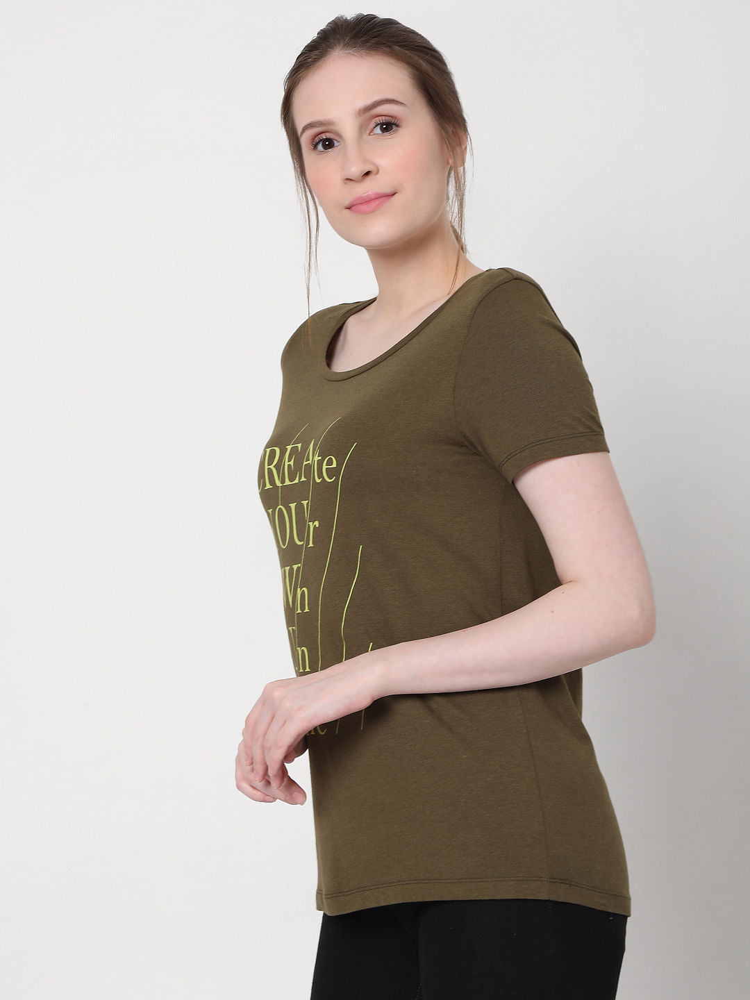 Green Slogan Print T-Shirt