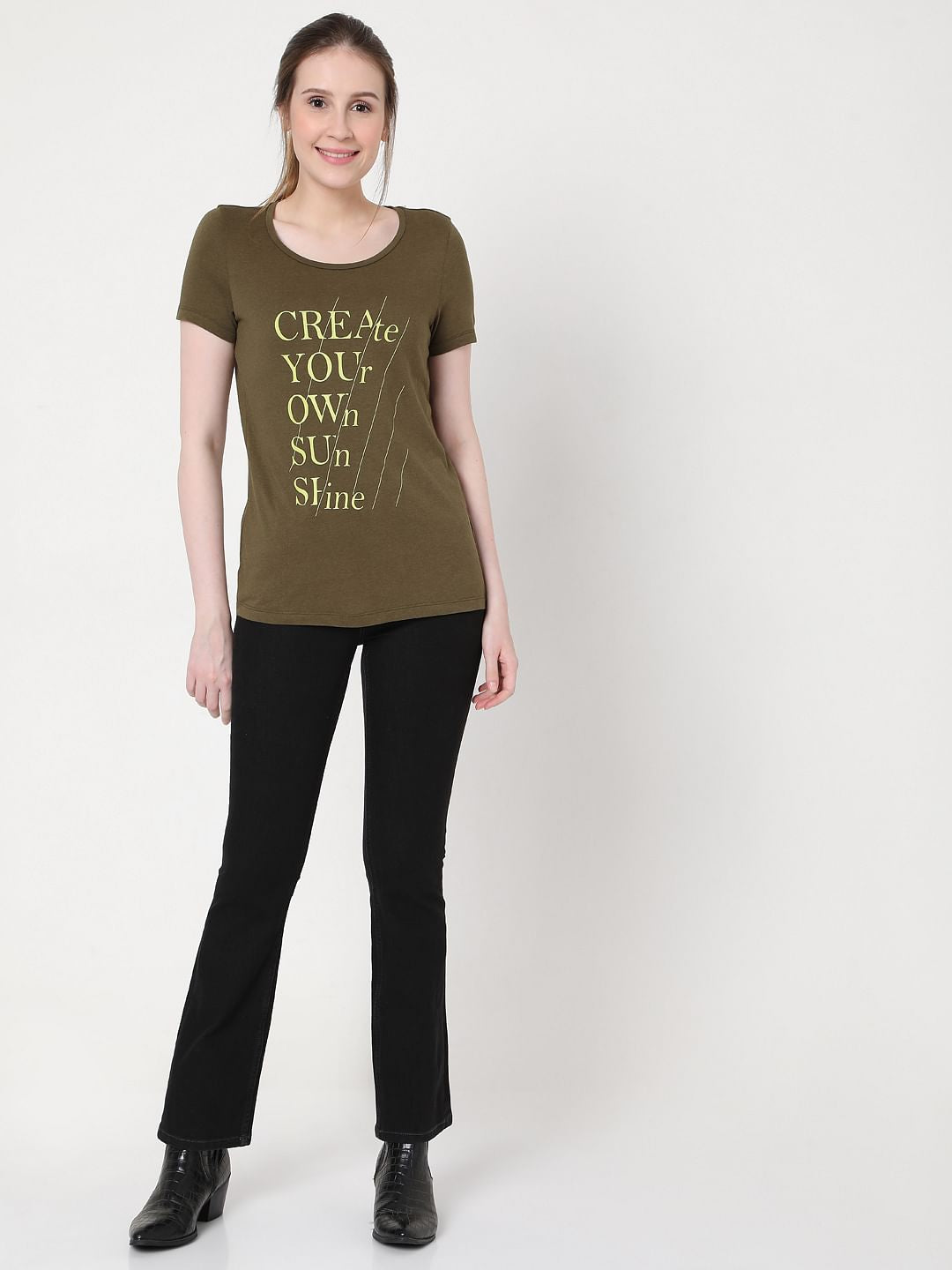 Green Slogan Print T-Shirt