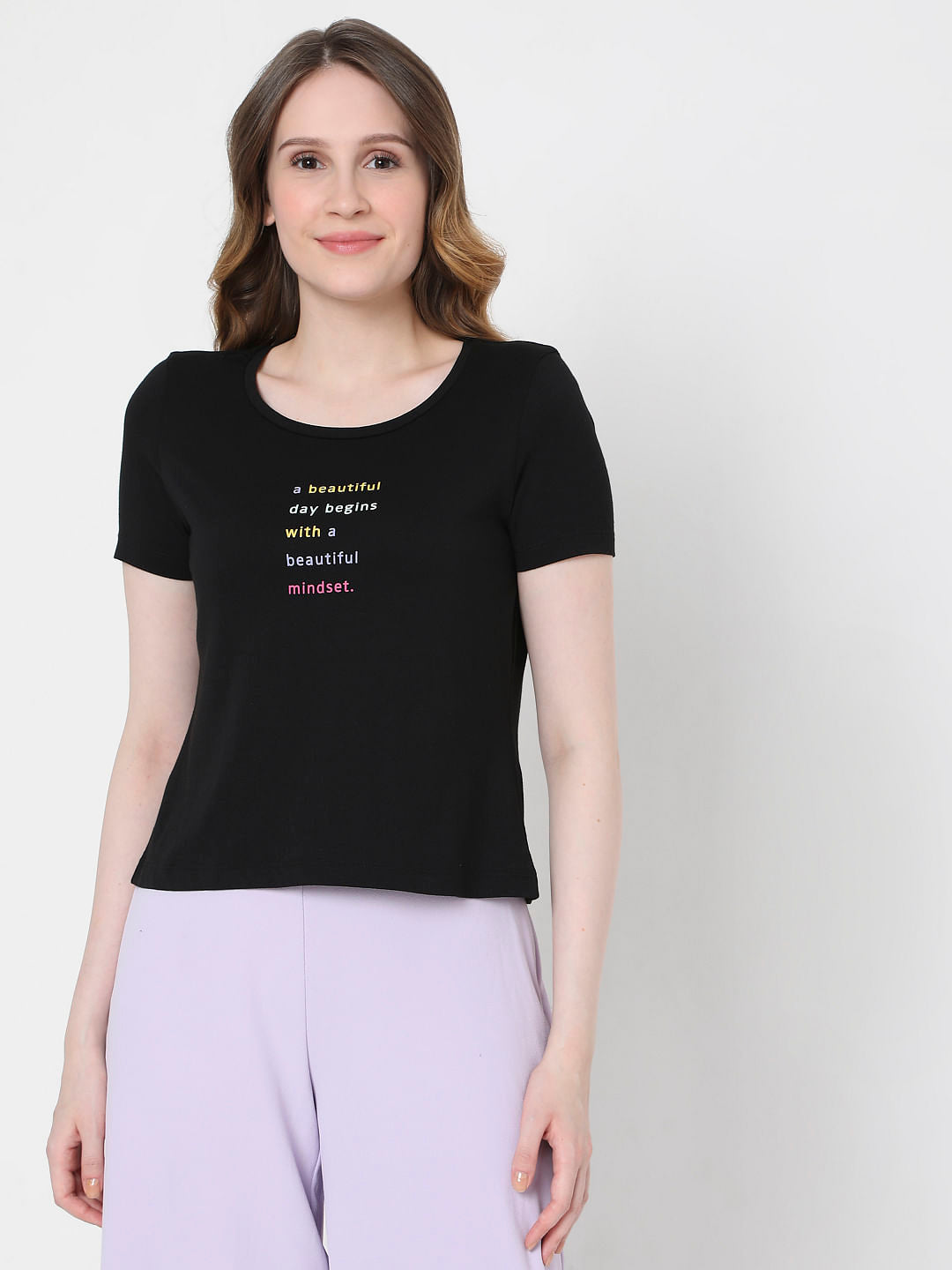Black Slogan Print Crop T-Shirt