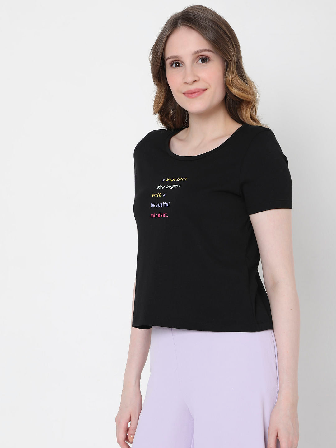 Black Slogan Print Crop T-Shirt