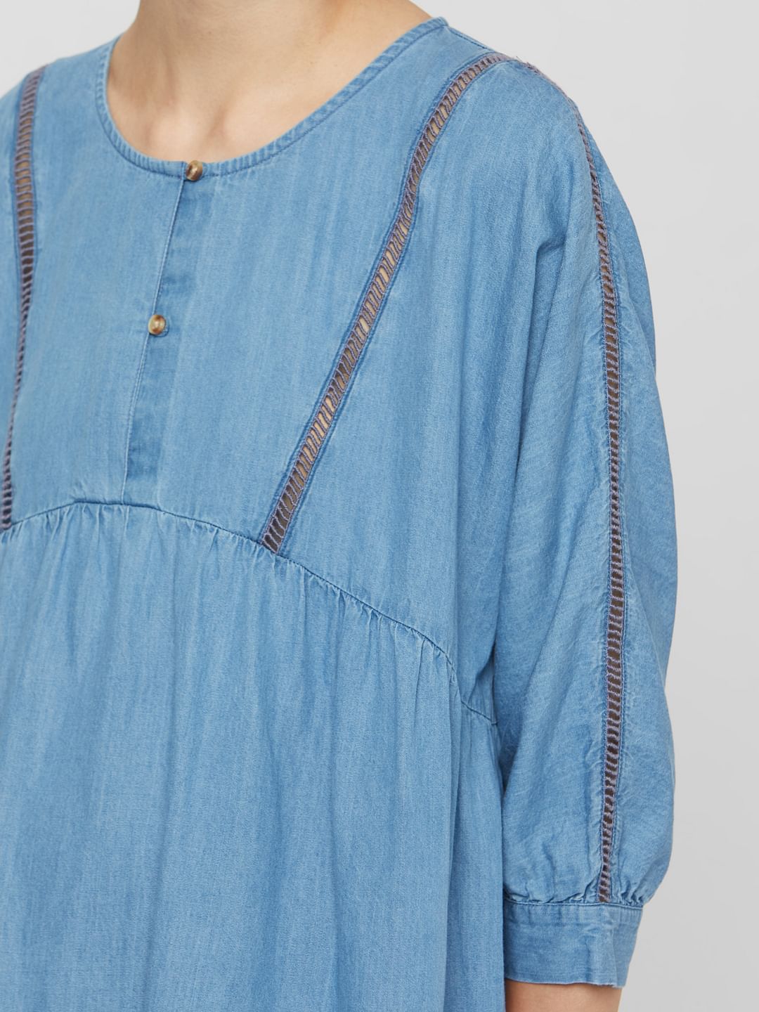 Blue Denim Tiered Shift Dress