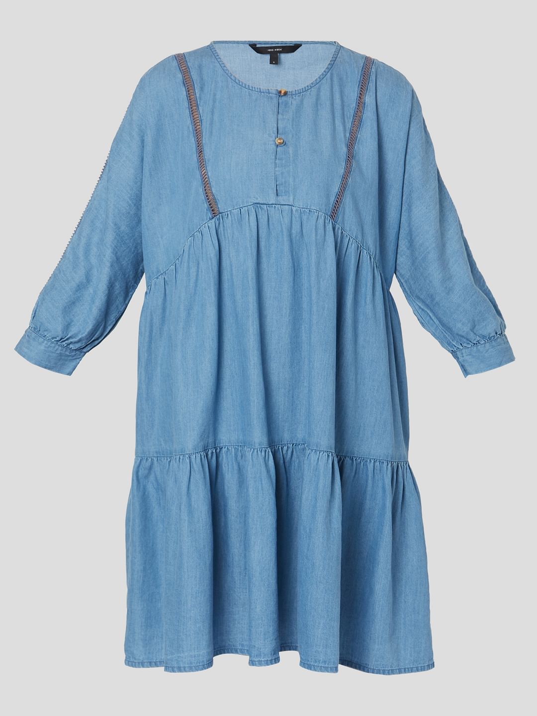 Blue Denim Tiered Shift Dress