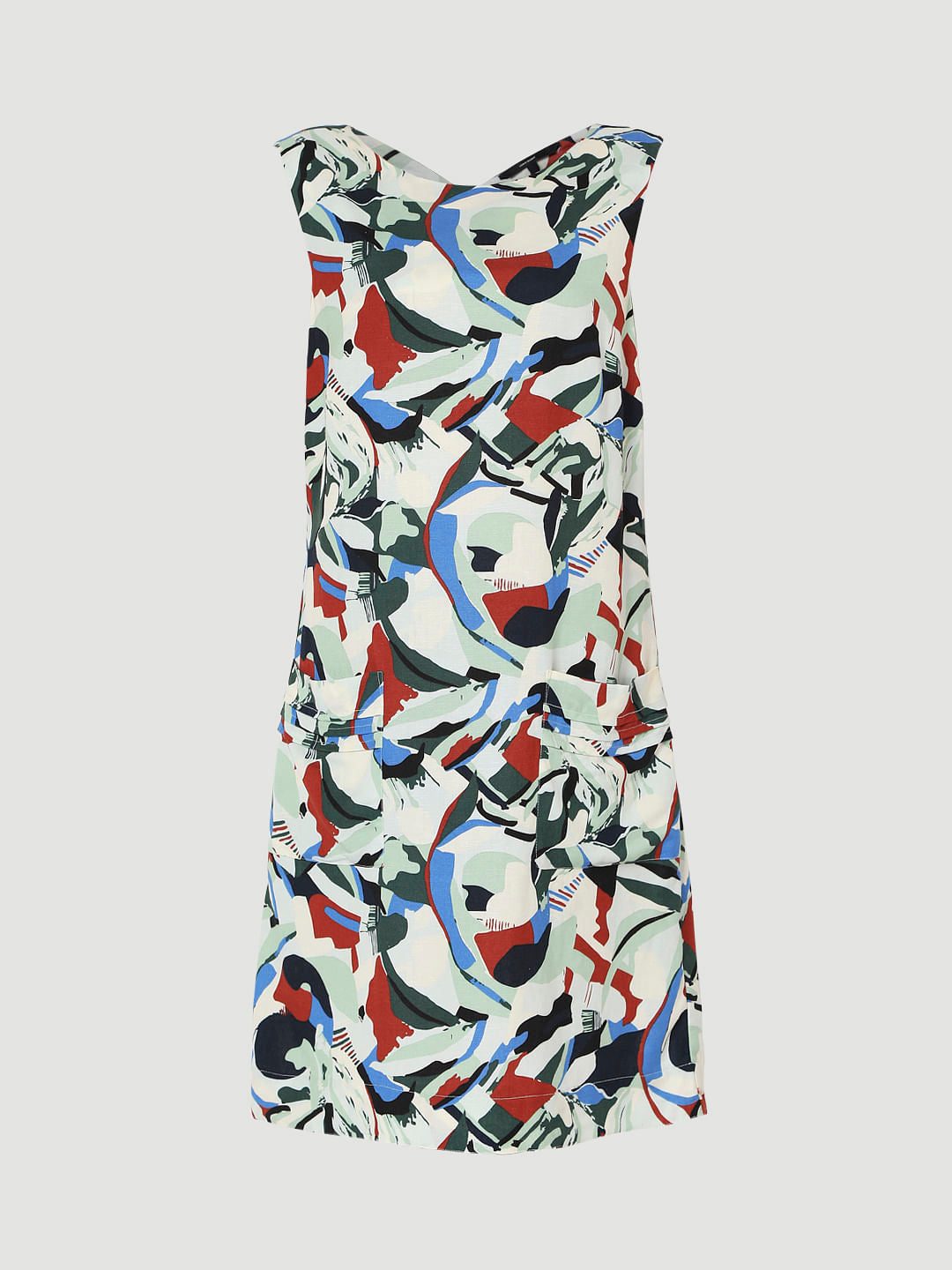 Beige Abstract Print Shift Dress