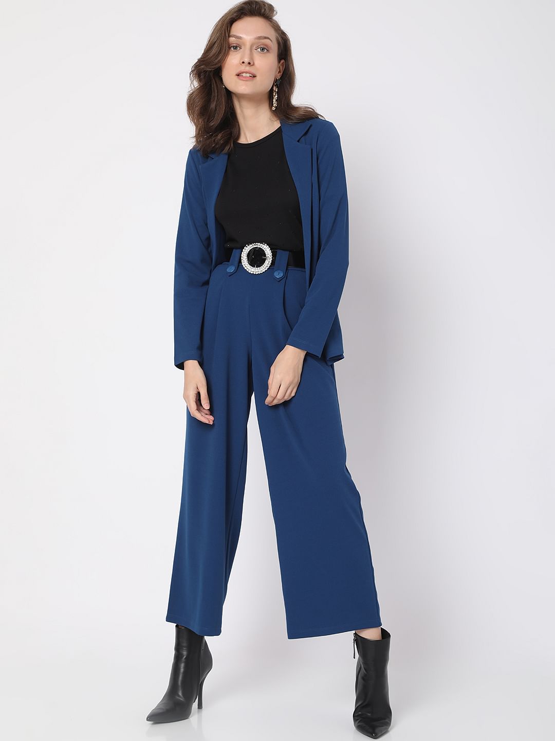 Dark Blue High Rise Wide Leg Co-Ord Set Culottes