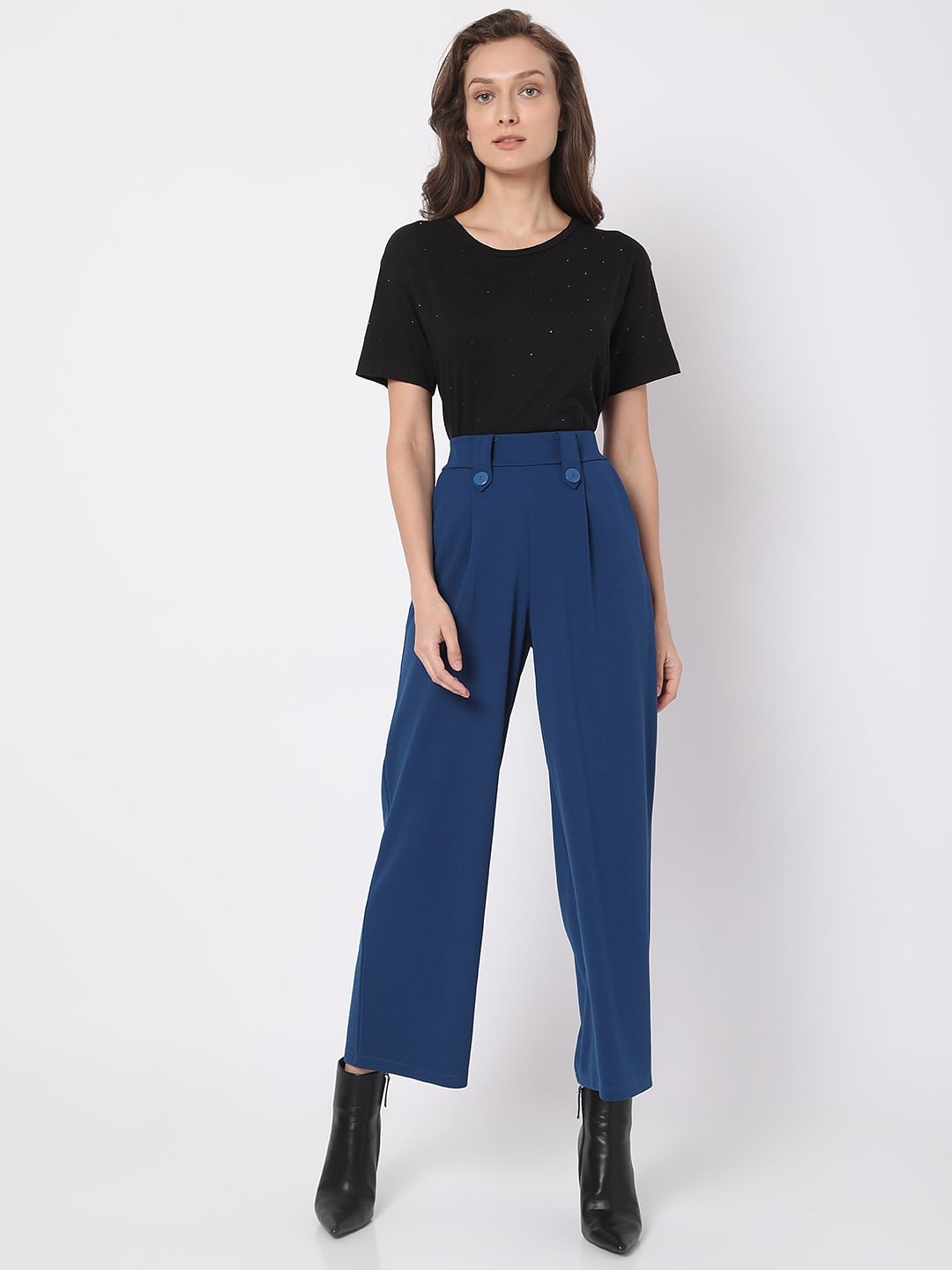 Dark Blue High Rise Wide Leg Co-Ord Set Culottes
