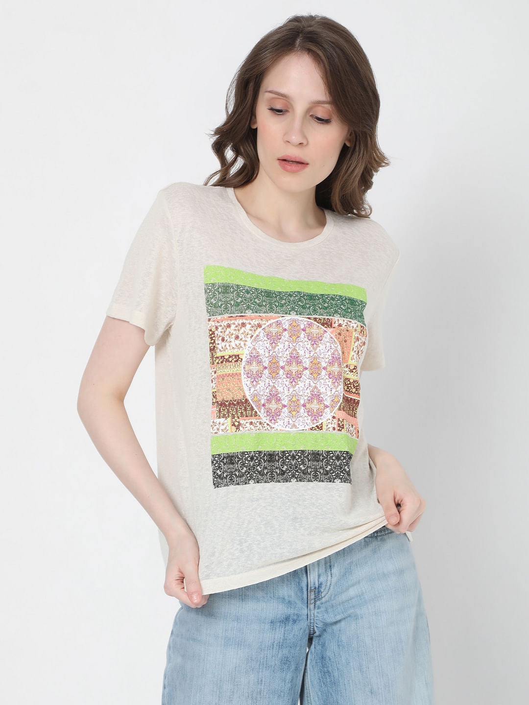 Beige Graphic Print T-Shirt