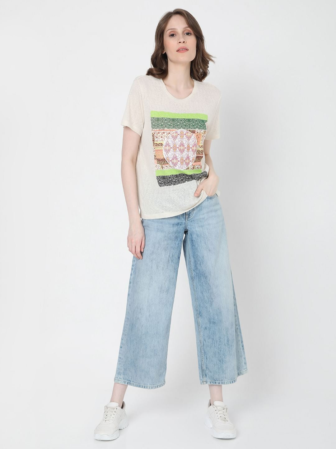 Beige Graphic Print T-Shirt