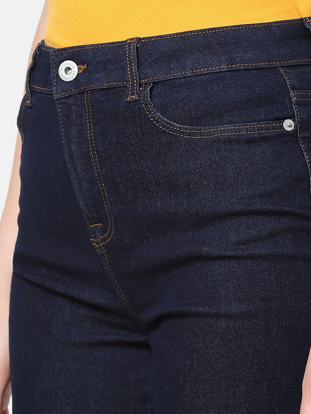 Dark Blue High Rise Wide Leg Jeans