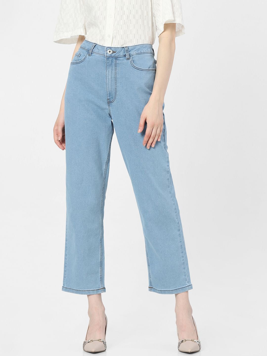 Light Blue Mid Rise Flared Jeans