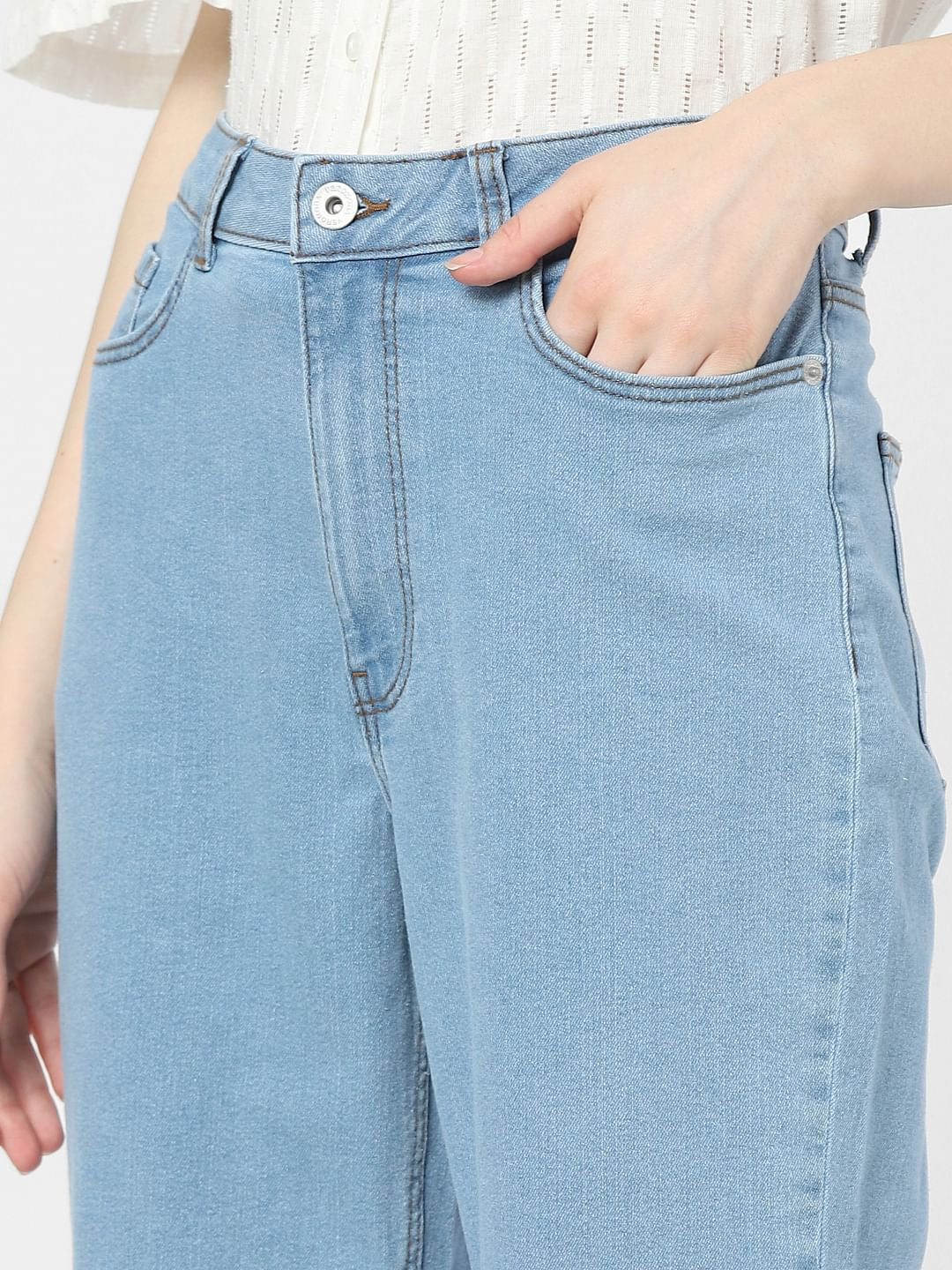 Light Blue Mid Rise Flared Jeans