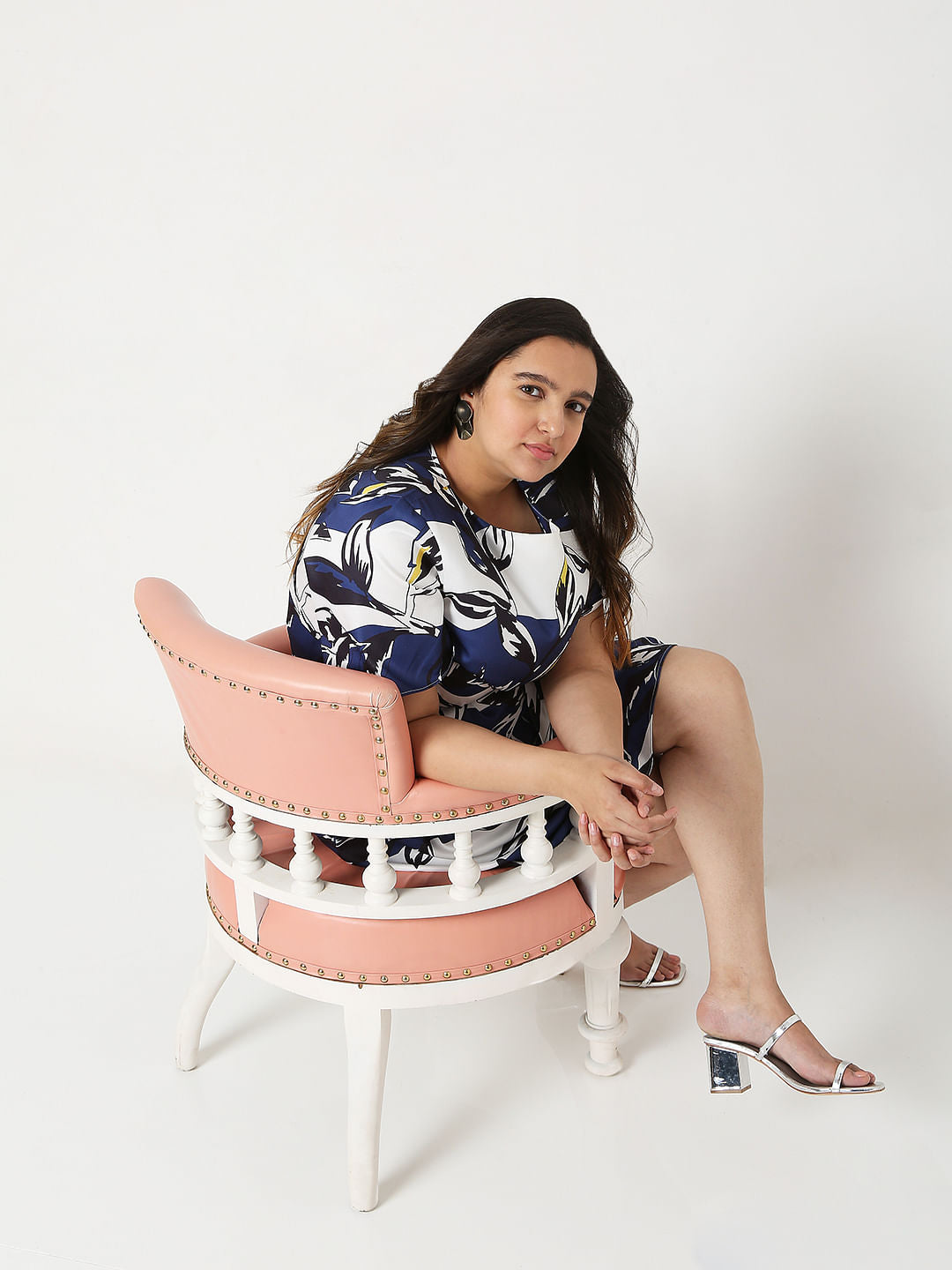 Curve White Printed Fit & Flare Dress