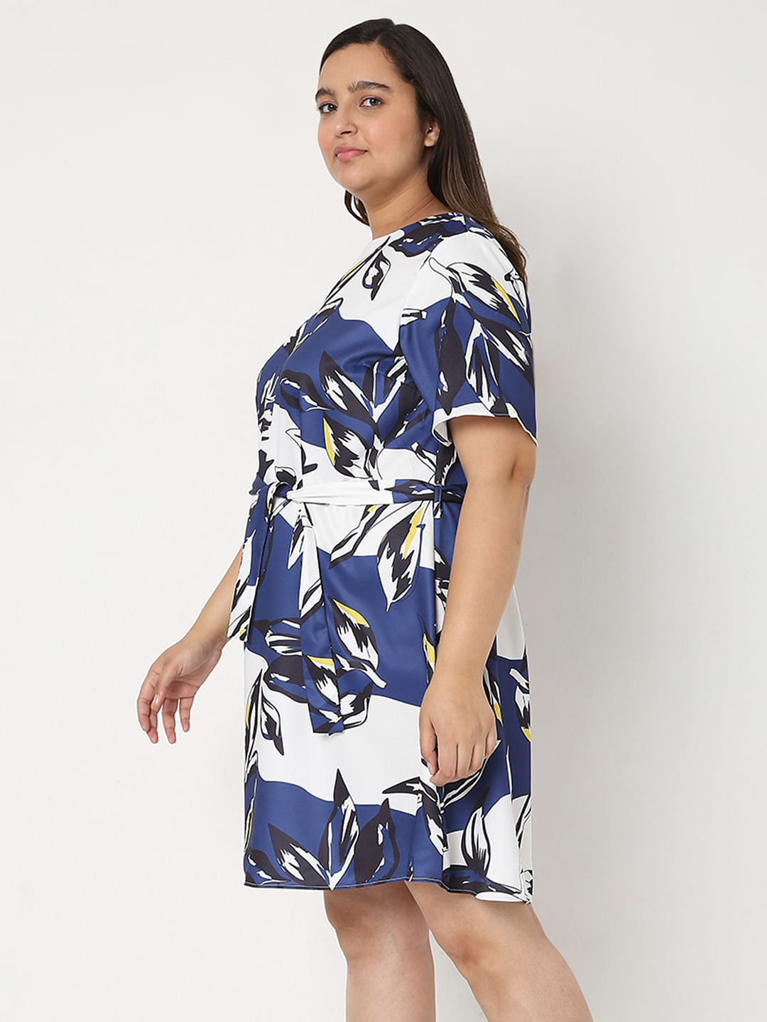 Curve White Printed Fit & Flare Dress
