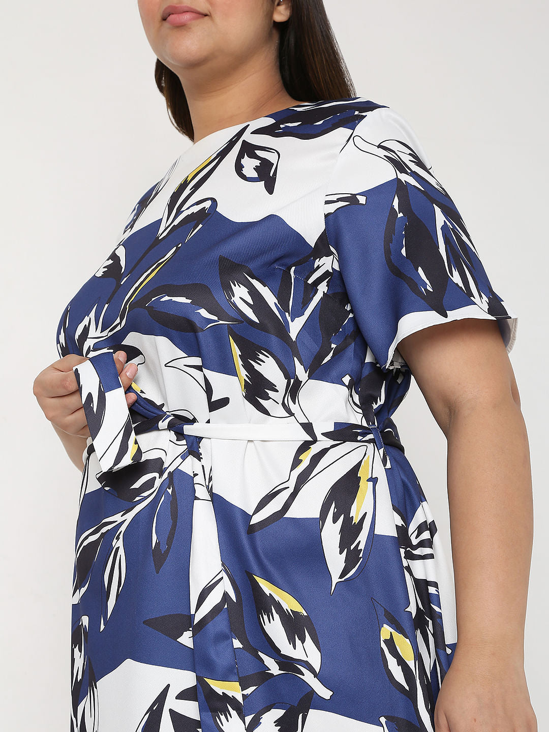 Curve White Printed Fit & Flare Dress