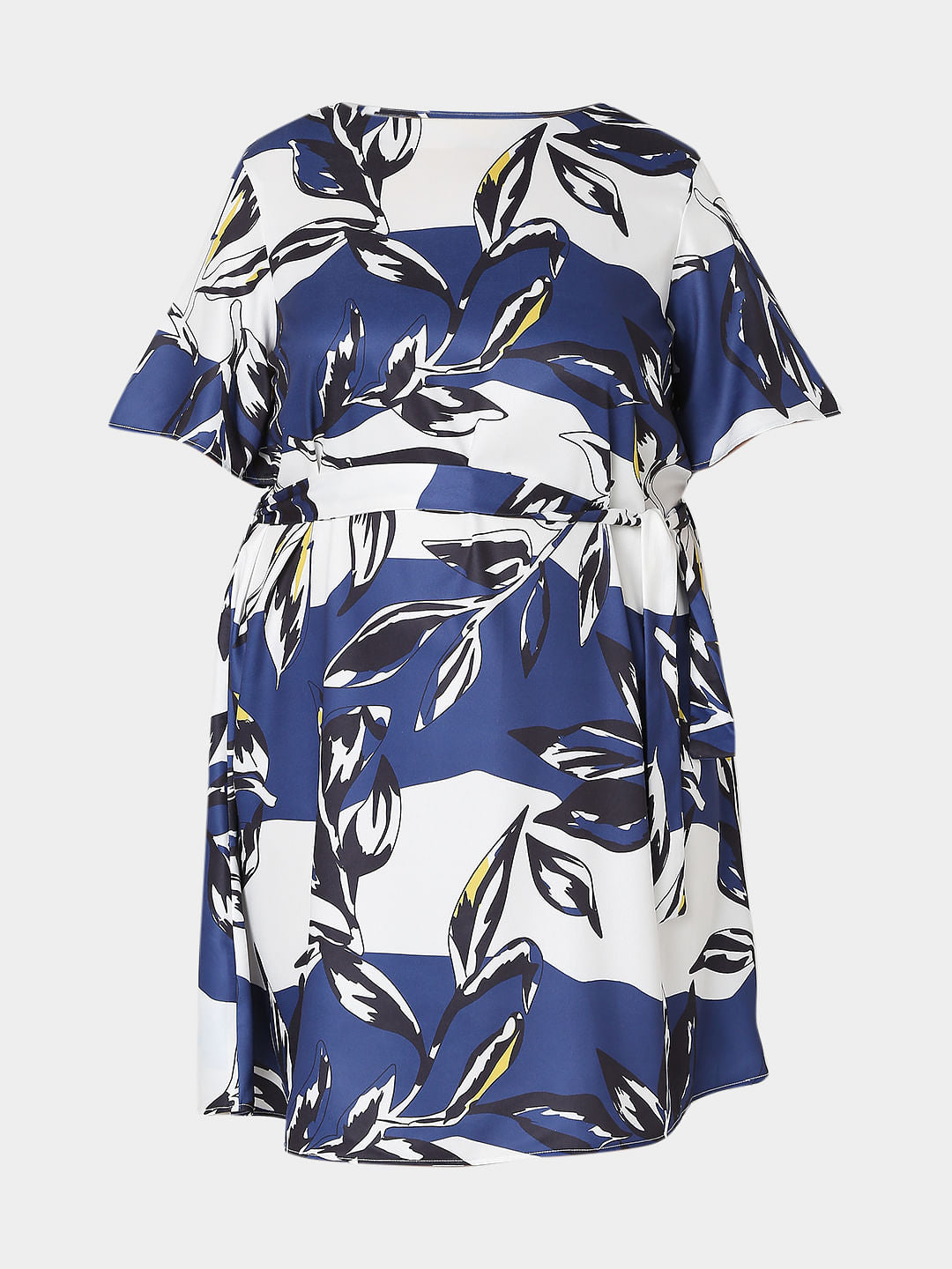 Curve White Printed Fit & Flare Dress