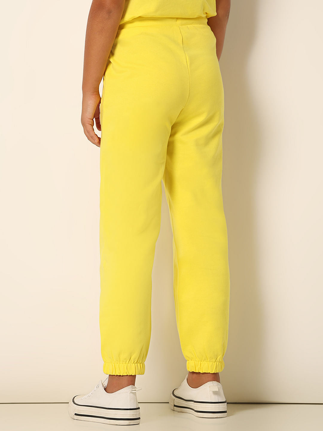 Girls Yellow Printed Co-Ord Set Joggers