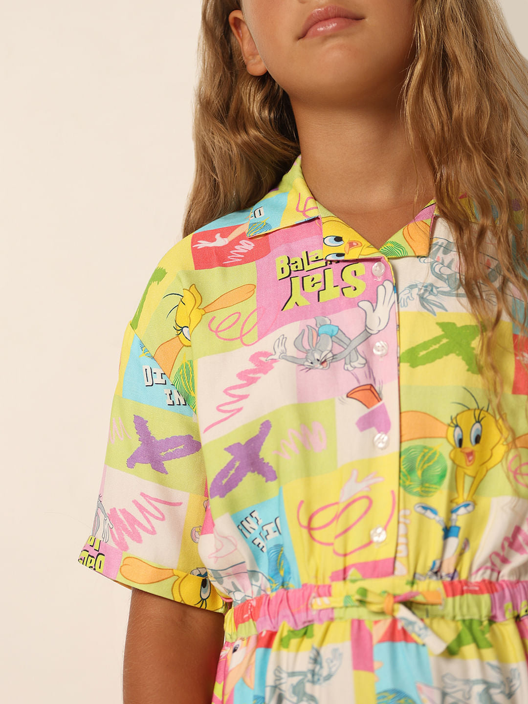 Looney Tunes Yellow Printed Playsuit