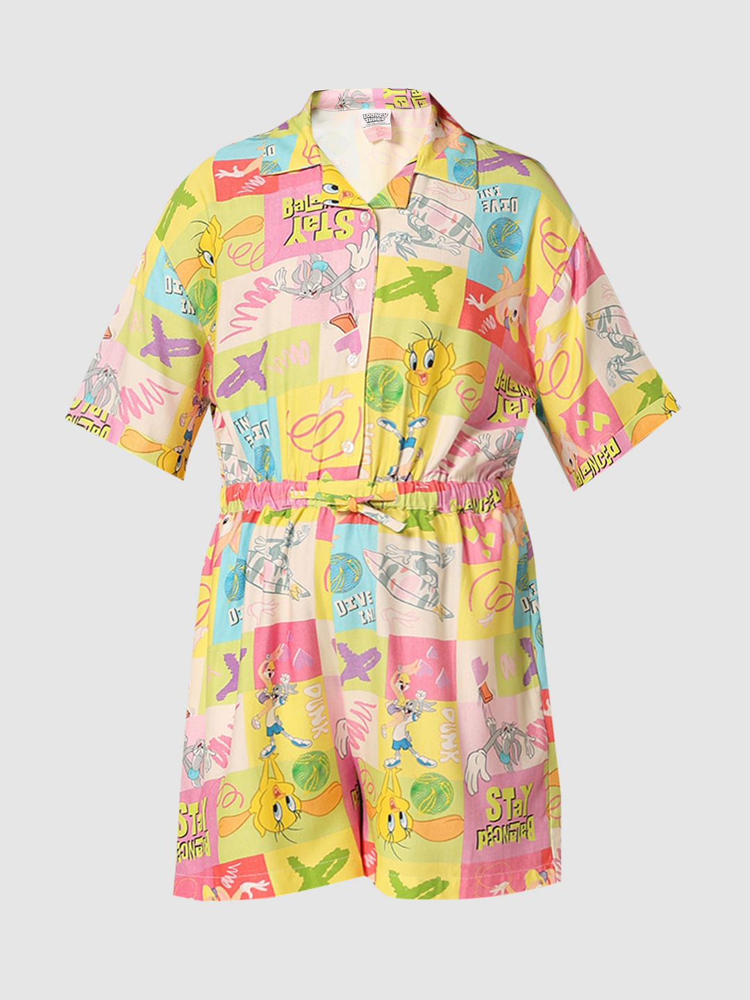 Looney Tunes Yellow Printed Playsuit