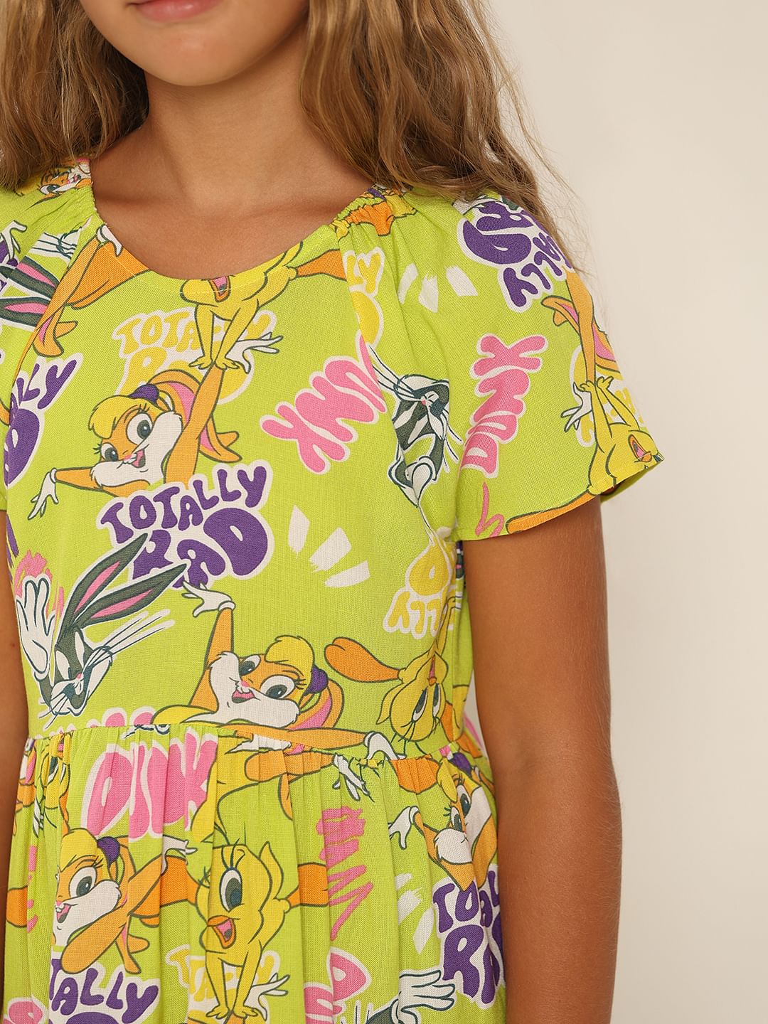 Looney Tunes Green Printed Dress