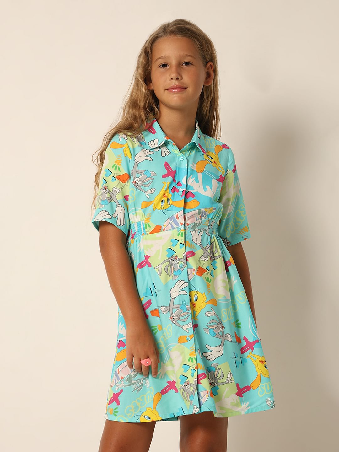 Looney Tunes Blue Printed Shirt Dress