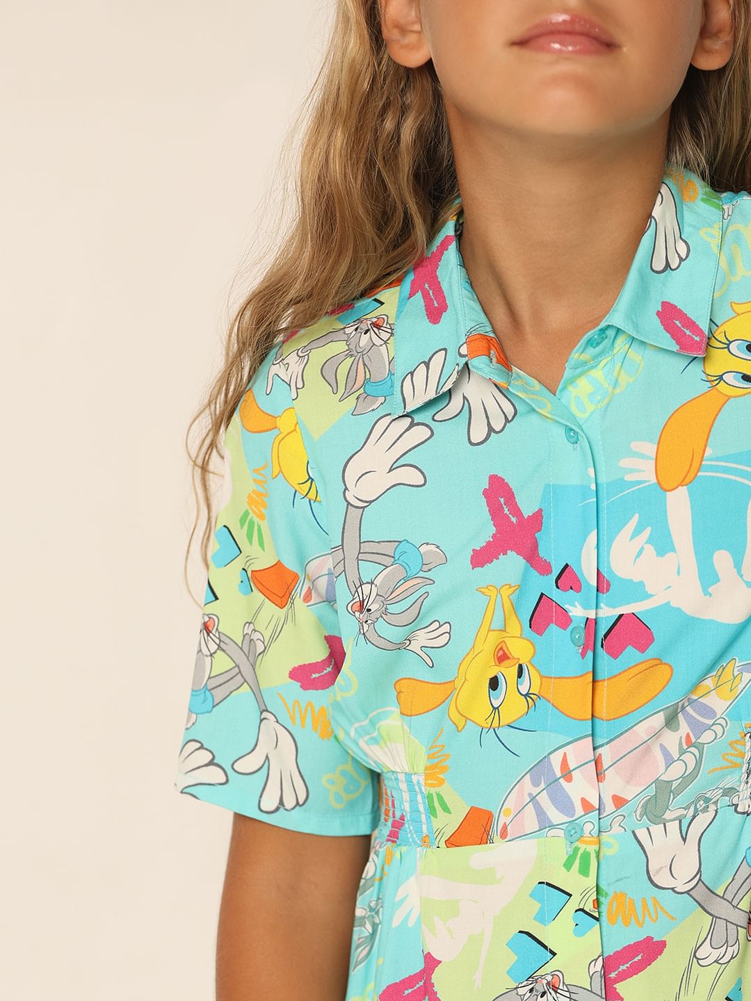 Looney Tunes Blue Printed Shirt Dress
