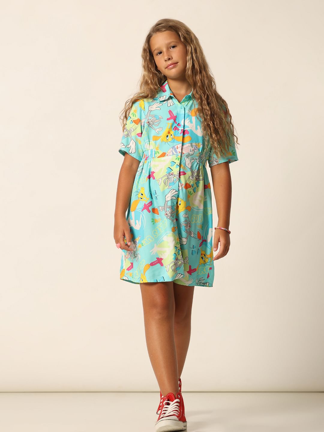 Looney Tunes Blue Printed Shirt Dress