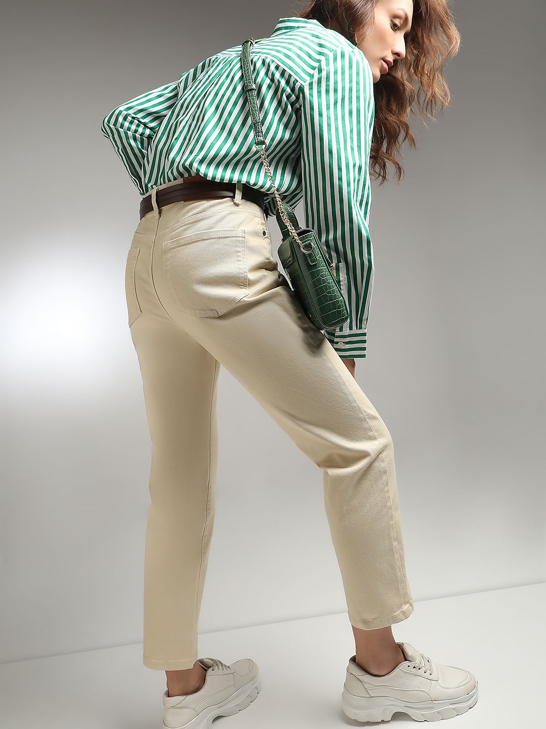 Ecru Mid Rise Jade Straight Fit Jeans