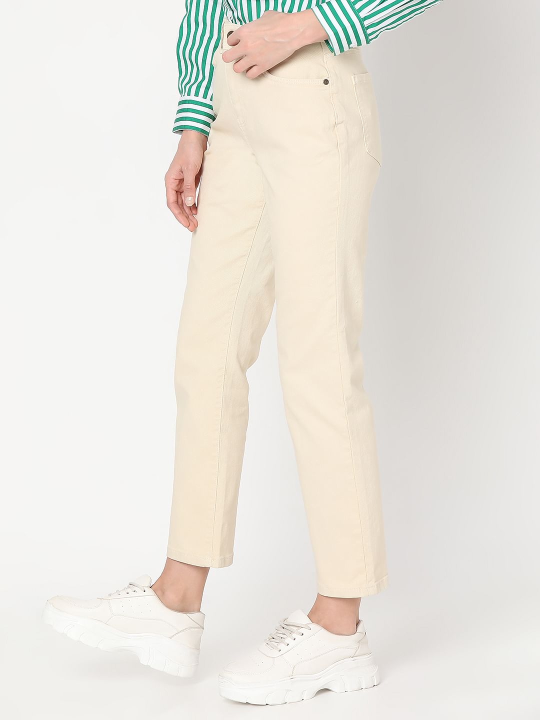 Ecru Mid Rise Jade Straight Fit Jeans
